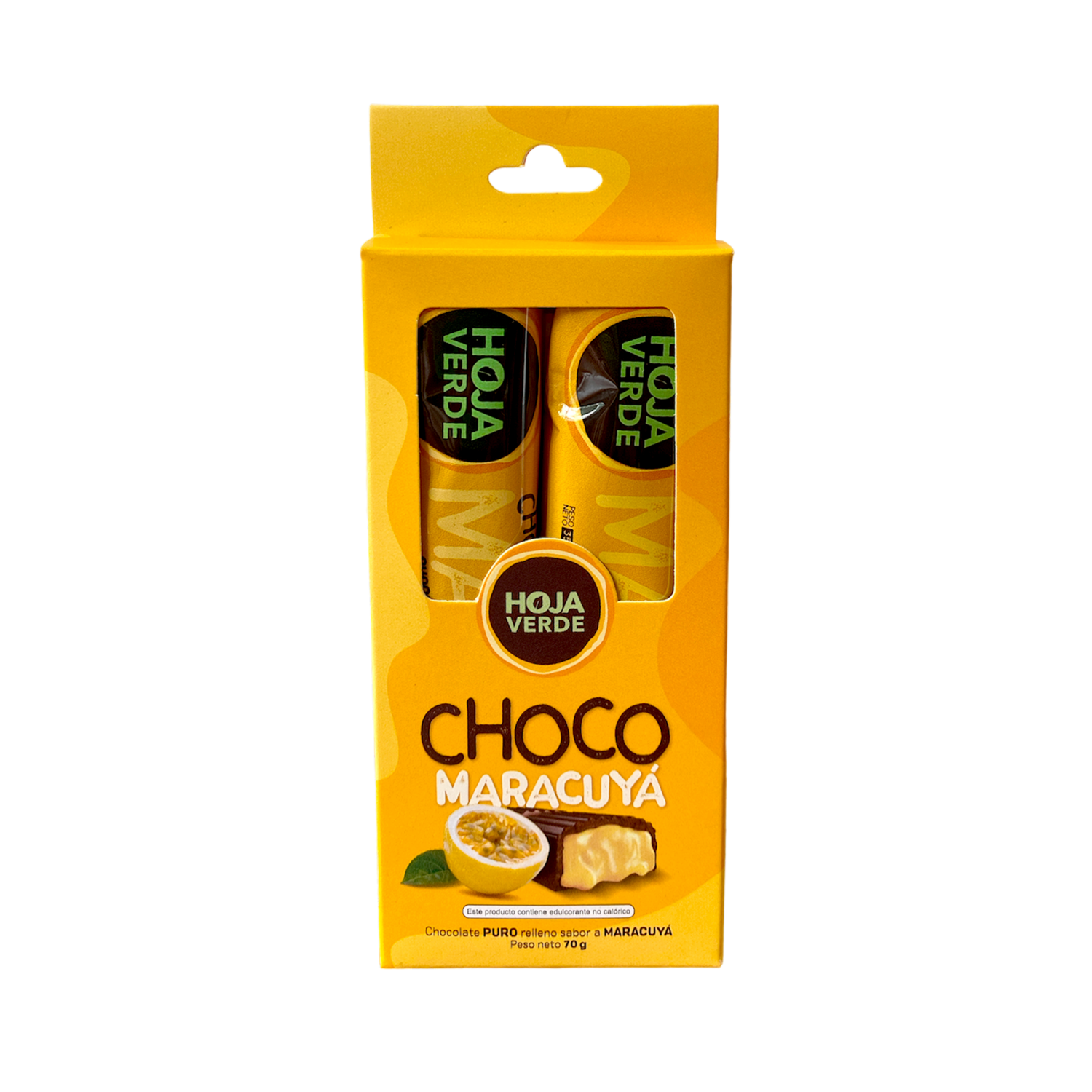 Chocolate En Barra Puro Rellenas Sabor A Maracuyá HOJA VERDE Pack 2 X 35 G