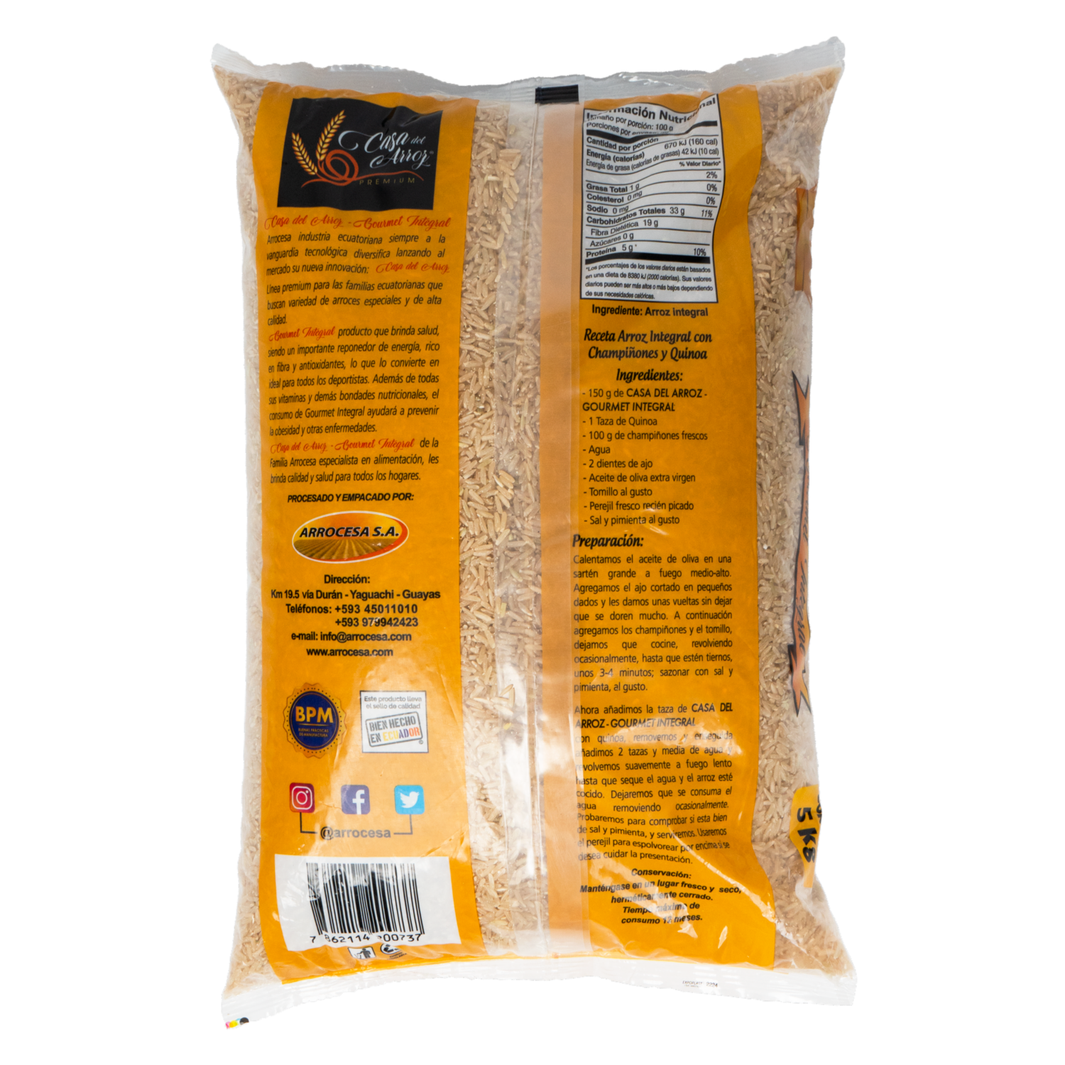 Arroz Gourmet Integral CASA DEL ARROZ 5000 g