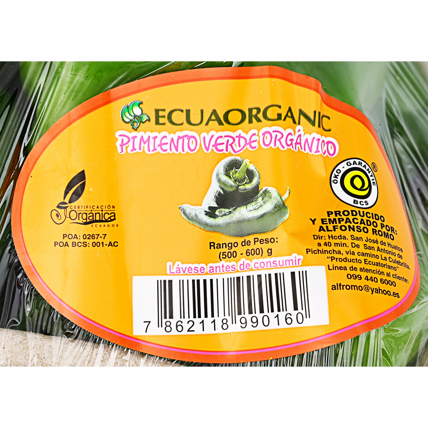 Pimiento Orgánico ECUAORGANIC 500g