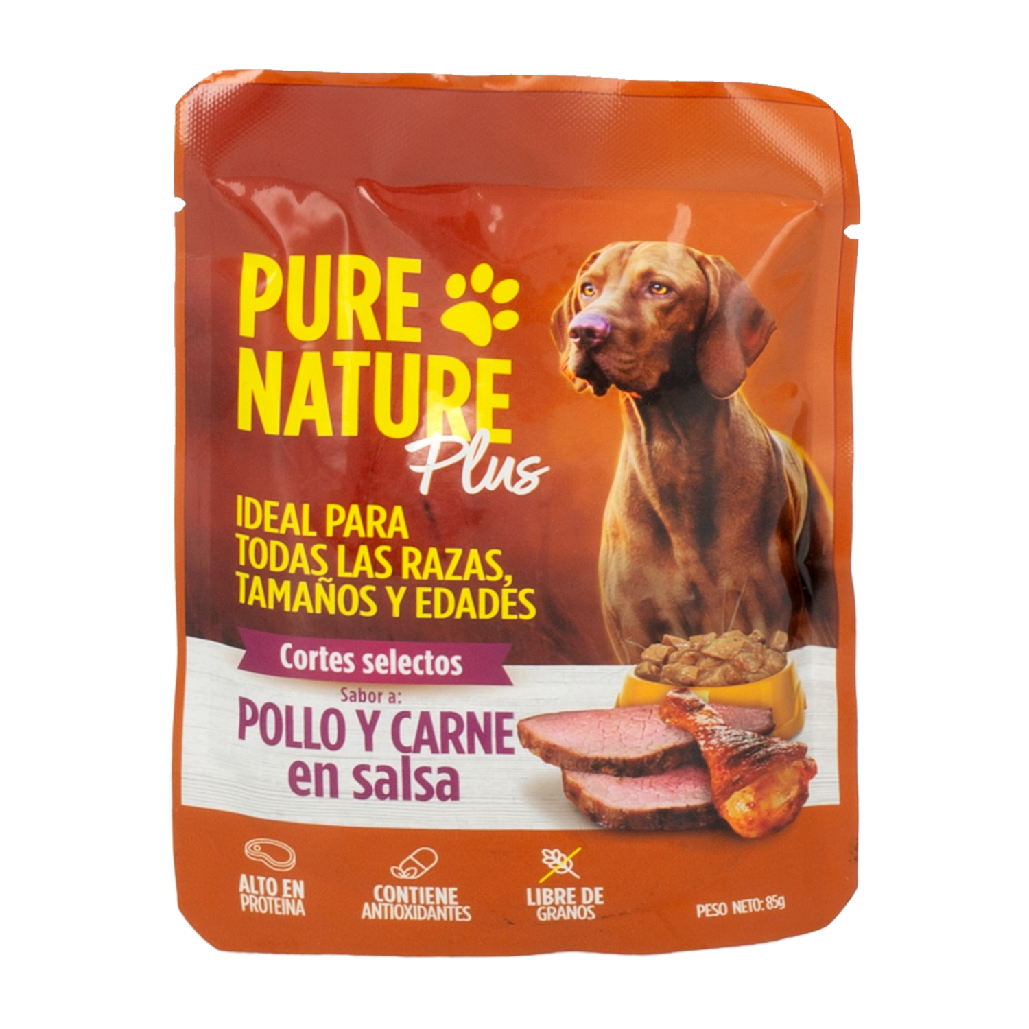 Alimento Húmedo Para Perros Pollo Y Carne En Salsa PURE NATURE 85 G