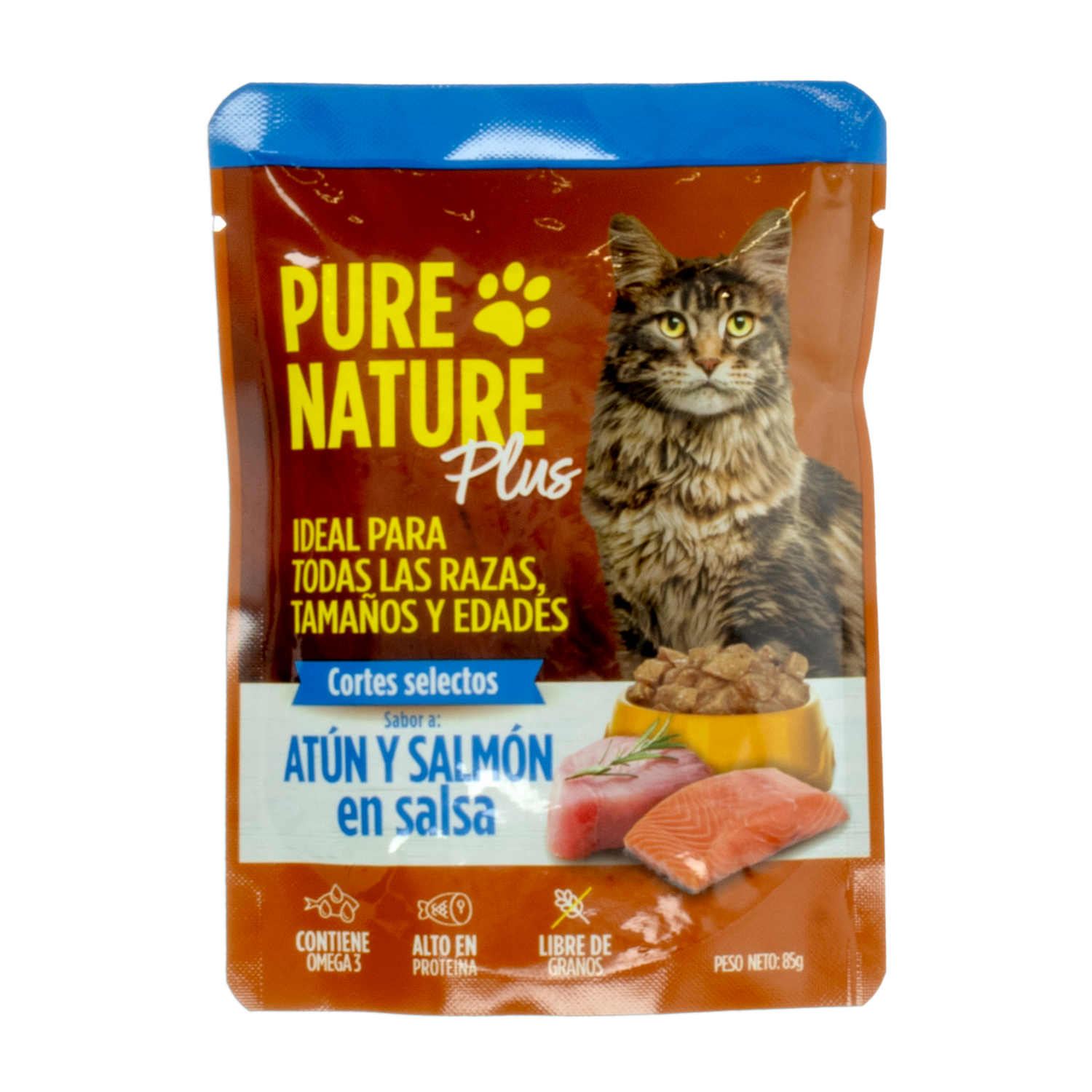 Alimento Húmedo Para Gatos De Atún Y Salmon PURE NATURE 85 G