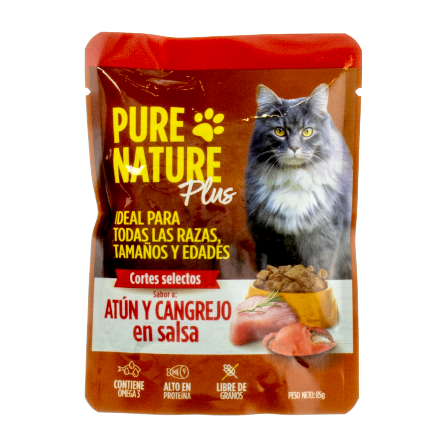 Alimento Húmedo Para Gatos De Atún Y Cangrejo PURE NATURE 85 G