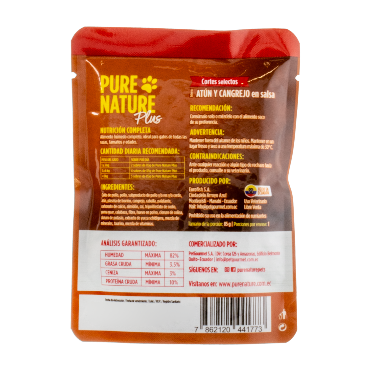 Alimento Húmedo Para Gatos De Atún Y Cangrejo PURE NATURE 85 G