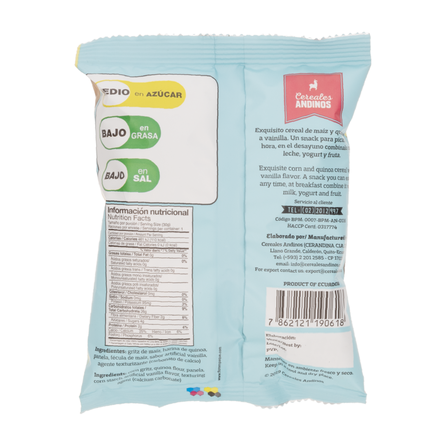 Cereal Quinoa Munch Y Quinoa Sabor A Vainilla Libre De Gluten CEREALES ANDINOS 30 G