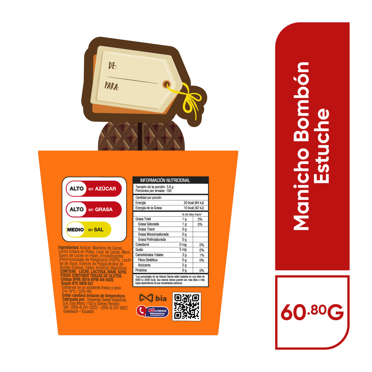 Chocolate Bombón Estuche Reno MANICHO 60,80 G