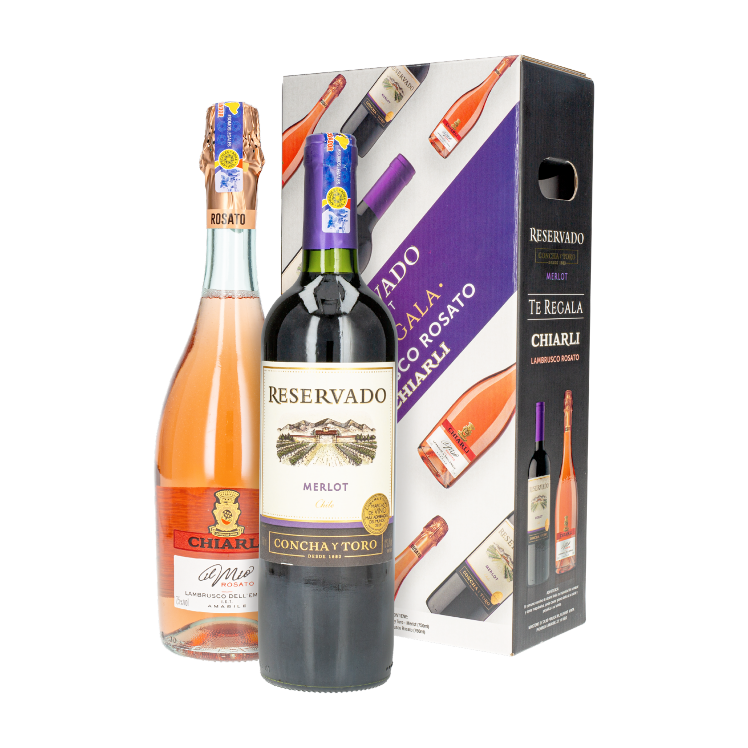 Vino Tinto Merlot  + Lambrusco  Chiarli Rose CASILLERO DEL DIABLO Pack 2 X 750 Ml