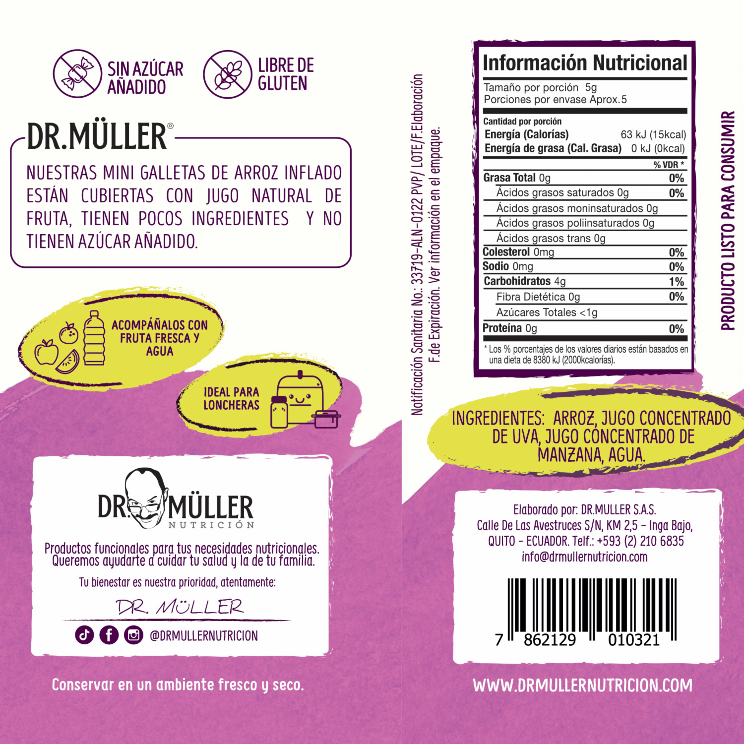 Galletas De Arroz Mini Inflado Sabor A Uva DR. MÜLLER 25 G