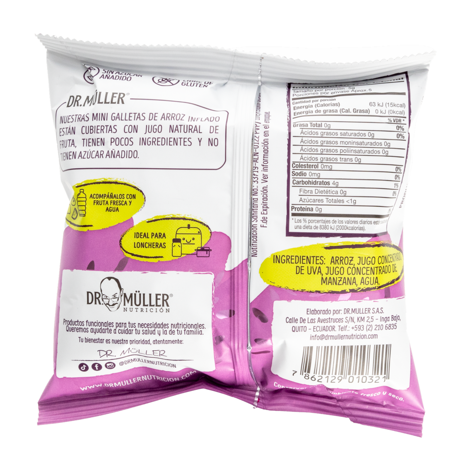 Galletas De Arroz Mini Inflado Sabor A Uva DR. MÜLLER 25 G