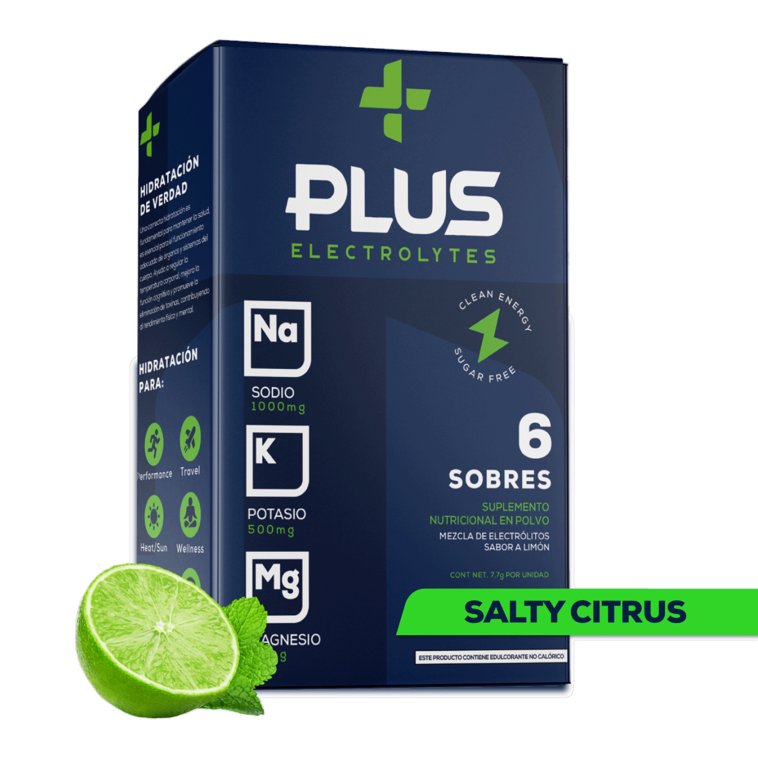 Suplemento Nutricional Hidratante En Polvo Sabor A Limón PLUS ELECTROLYTES 6 Sobres X 7,7 G