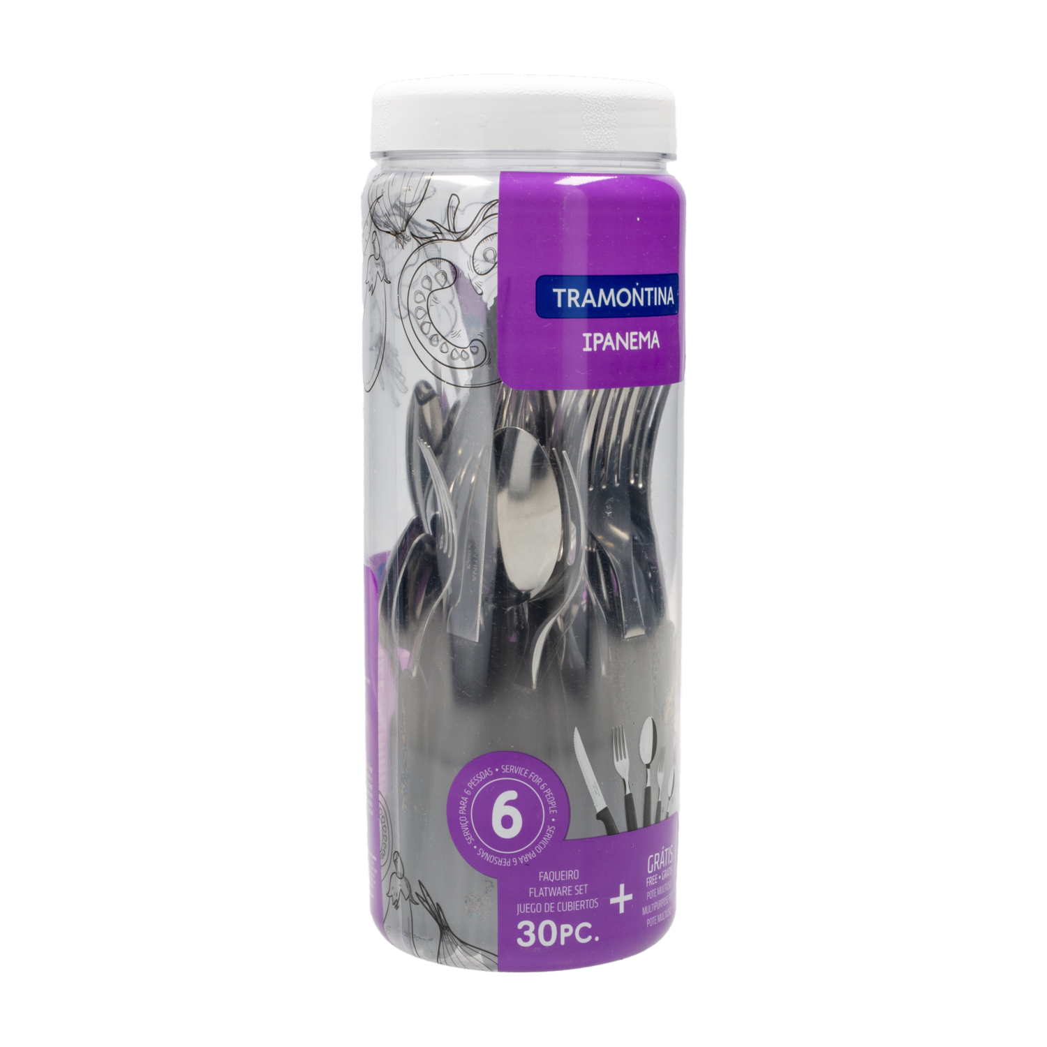 Juego De Cubiertos Ipanema Negro 6 Puestos + Frasco Multiusos TRAMONTINA 30 Piezas