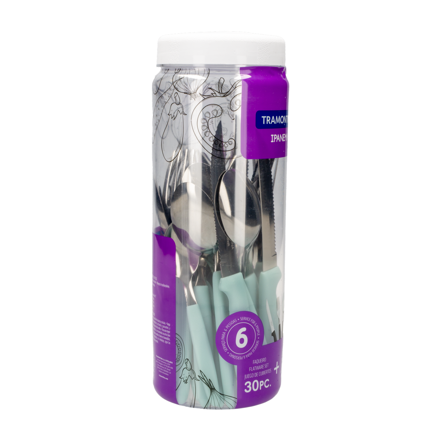 Juego De Cubiertos Ipanema Menta 6 Puestos + Frasco Multiusos TRAMONTINA 30 Piezas