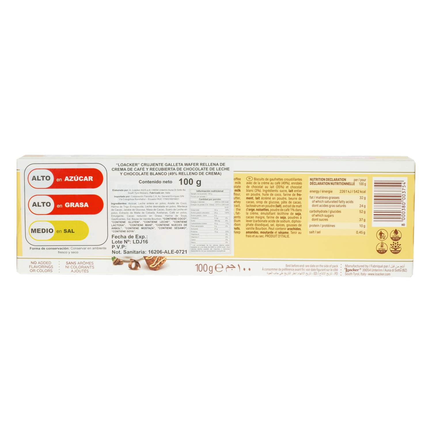 Galletas Dulces Wafer Capuccino LOACKER 100 g