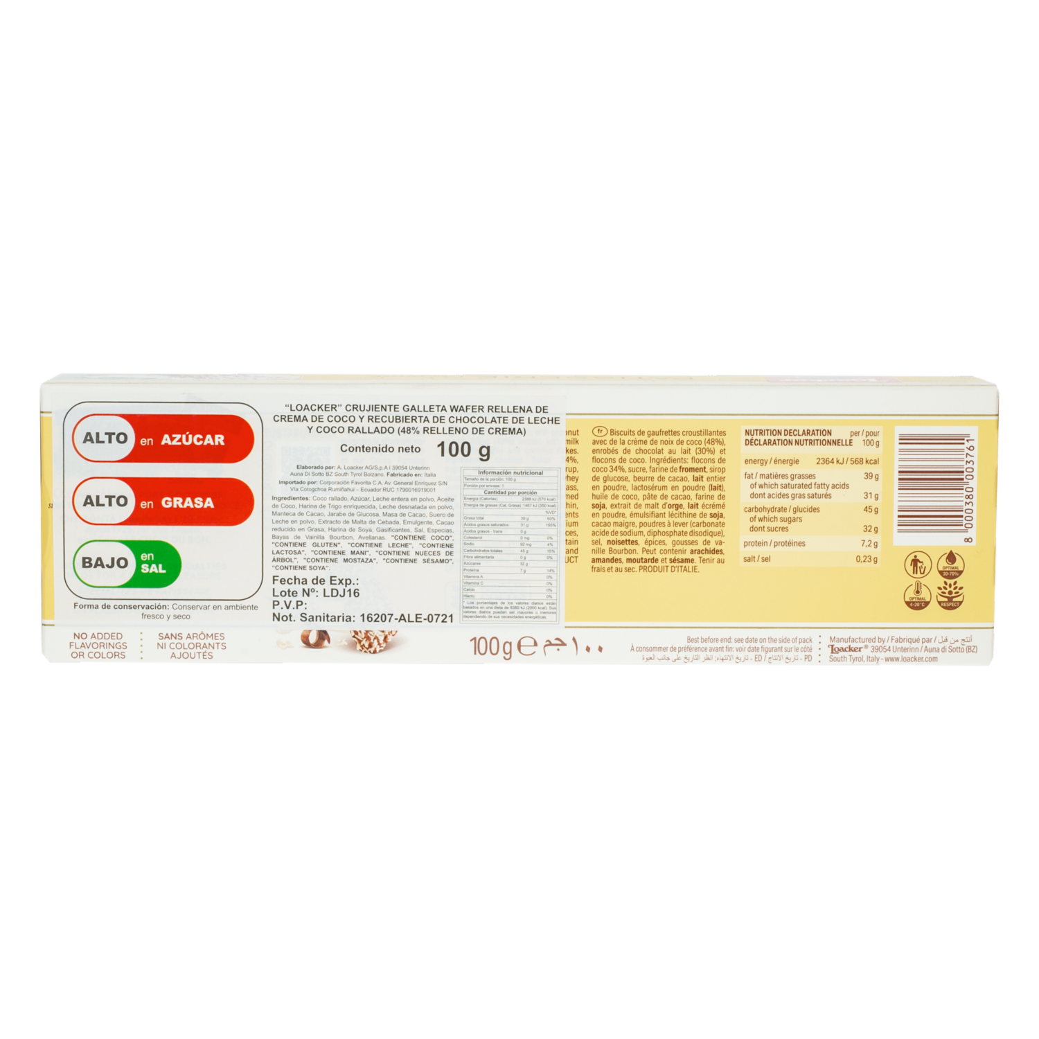 Galletas Dulces Wafer De Coco LOACKER 100 g