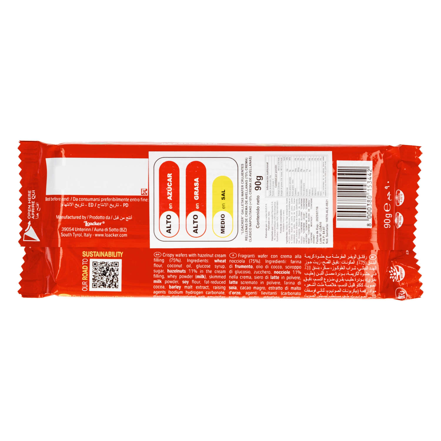 Galletas Dulces Classic Wafer Rellenas Con Avellana LOACKER 90 G