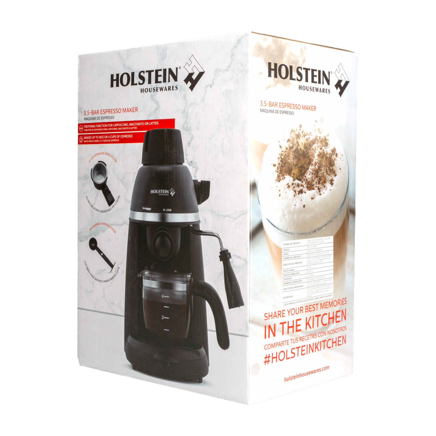 Cafetera Eléctrica Expreso 3.5 Bar HH-09101046B HOLSTEIN 4 Tazas