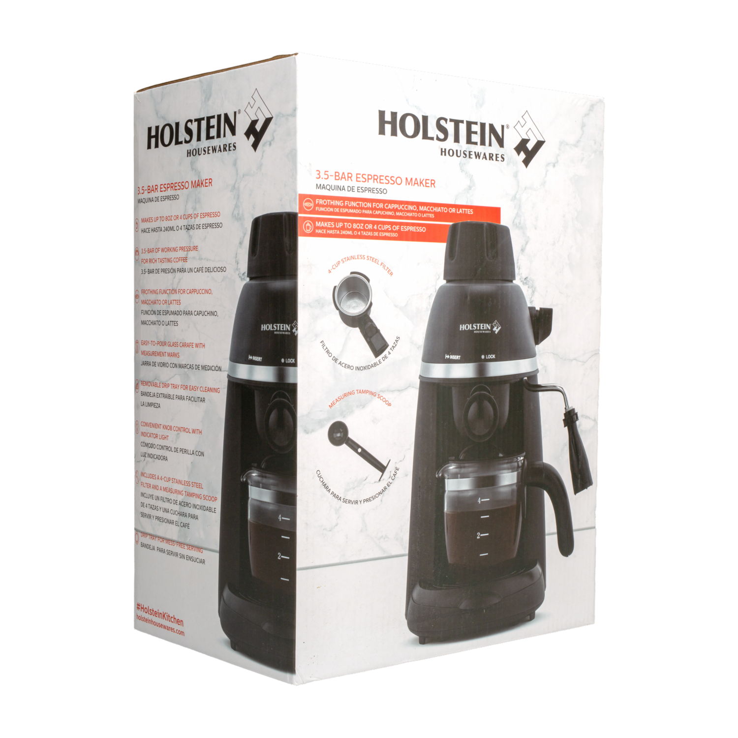 Cafetera Eléctrica Expreso 3.5 Bar HH-09101046B HOLSTEIN 4 Tazas