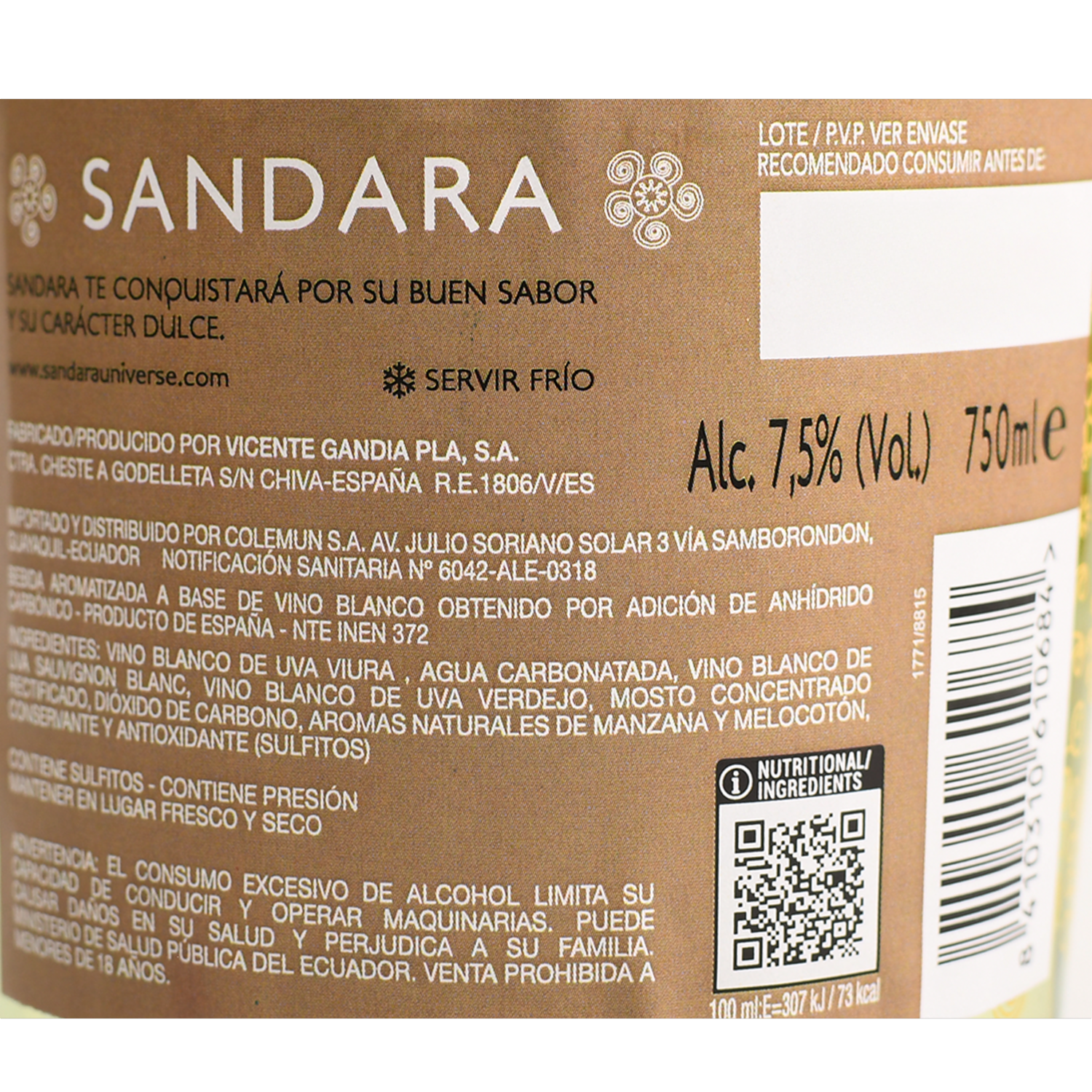 Vino Blanco Espumoso SANDARA 750 Ml