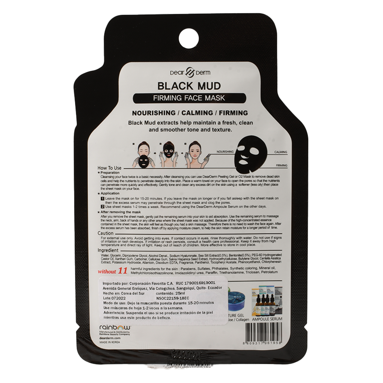 Mascarilla Facial De Negra Mud DEAR DERM Por 25Ml / .85Fl