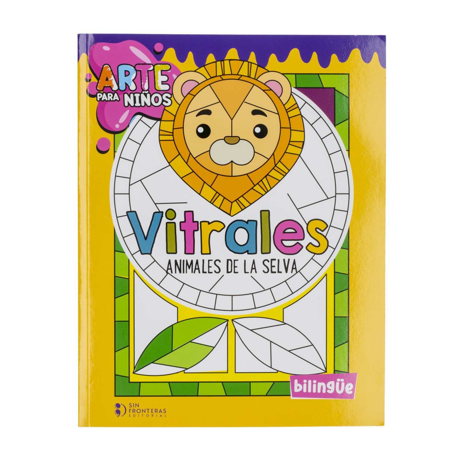 Libro Vitrales Para Colorear Animales De La Selva Colección Arte Para Niños MR.BOOKS 64 Páginas