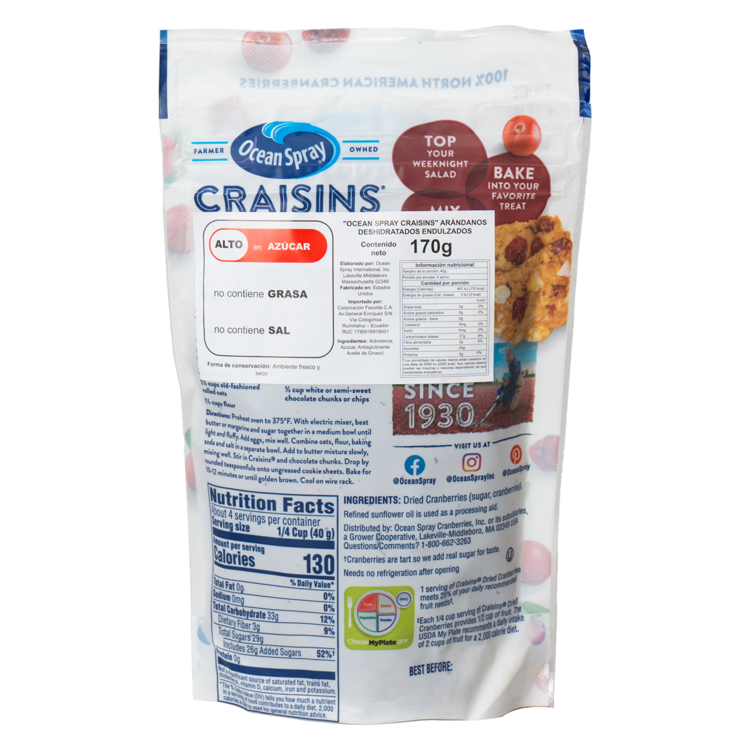 Arándanos Deshidratados Endulzados OCEAN SPRAY 170 G