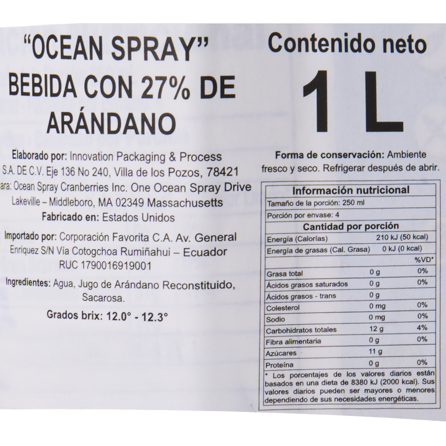 Jugo De Arándanos Antioxidante Clásico OCEAN 1000 Ml