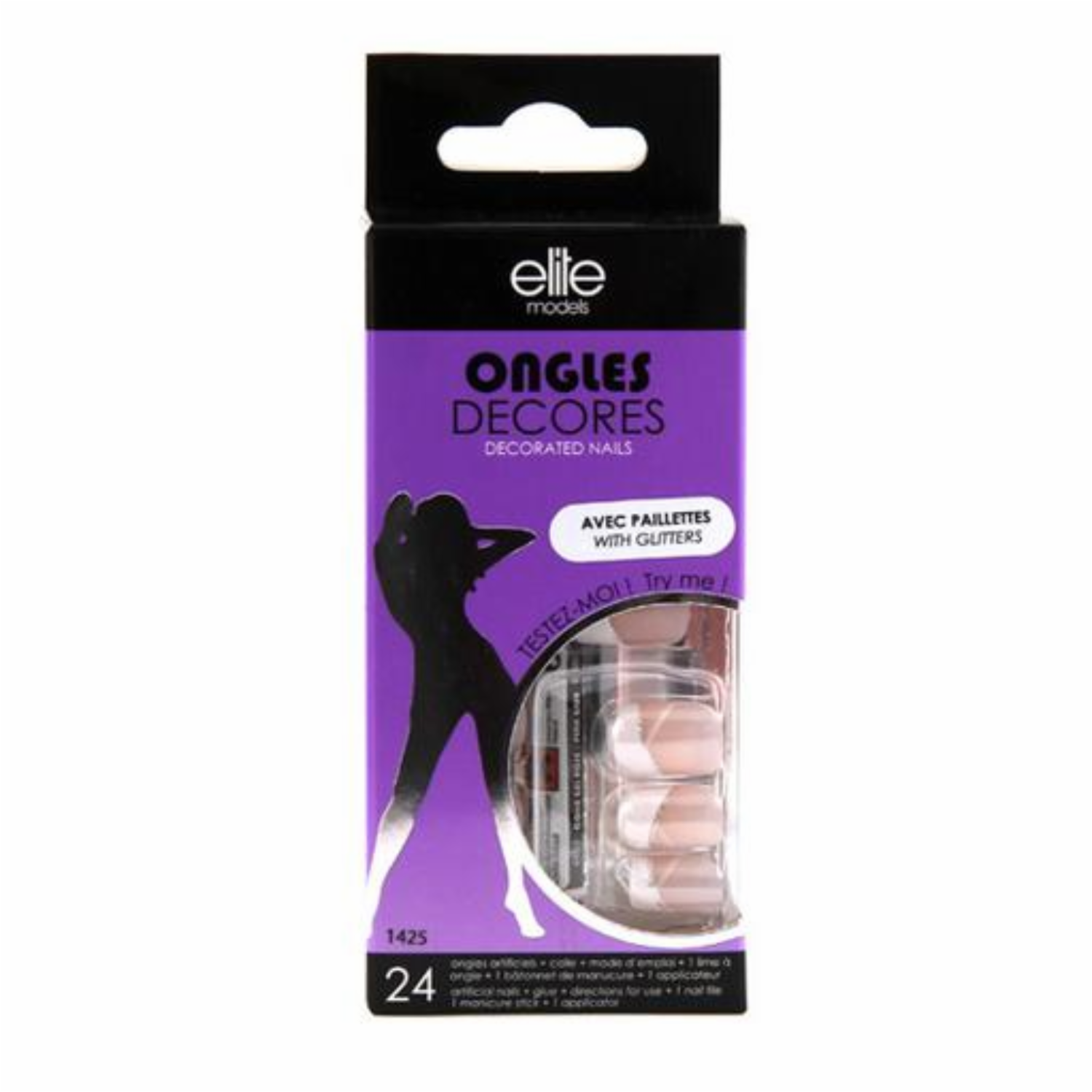 Uñas Postizas Decoradas Con Brillos X24 ELITE Paquete