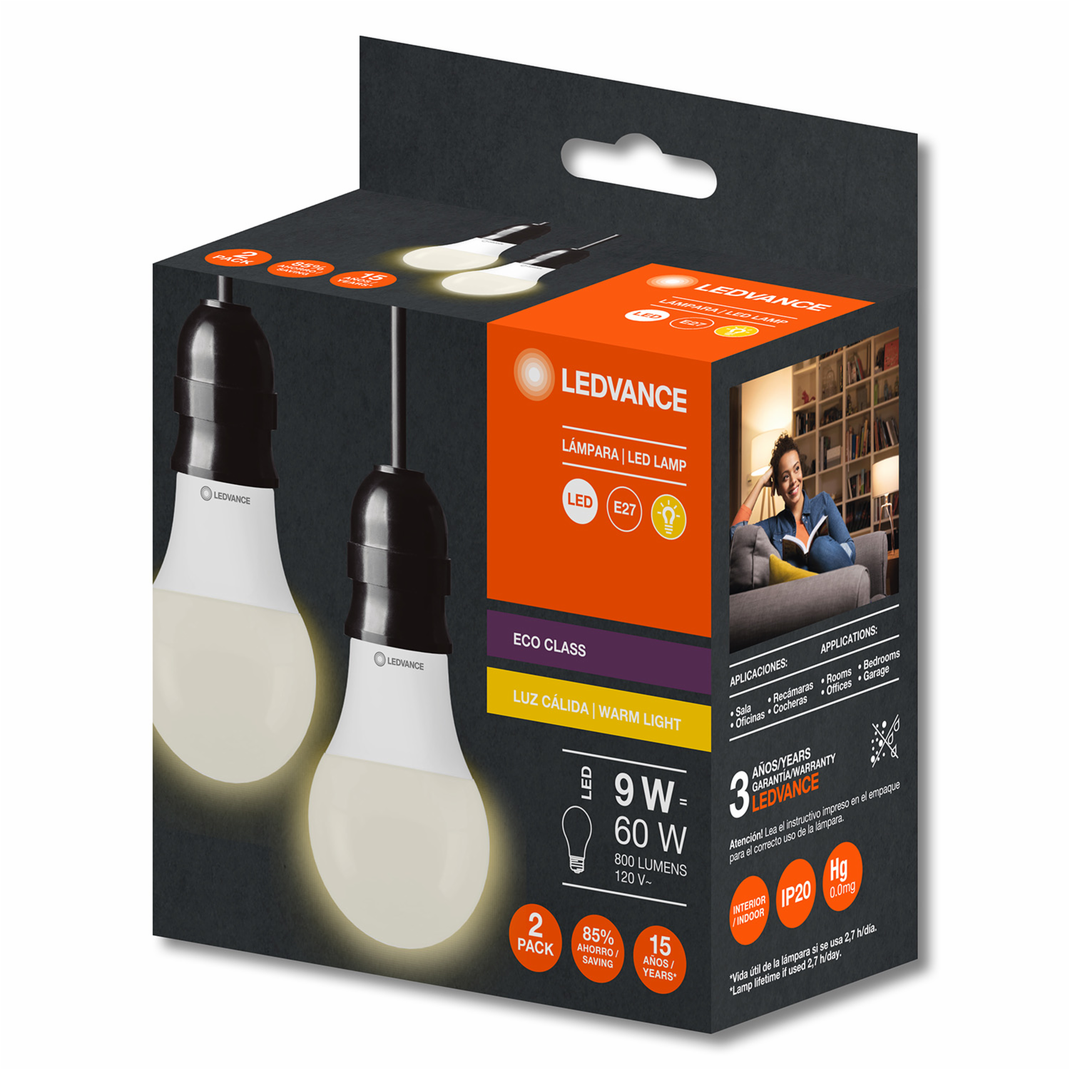 Foco Led Eco Class A60 9W E27 Kit X2 LEDVANCE Luz Cálida