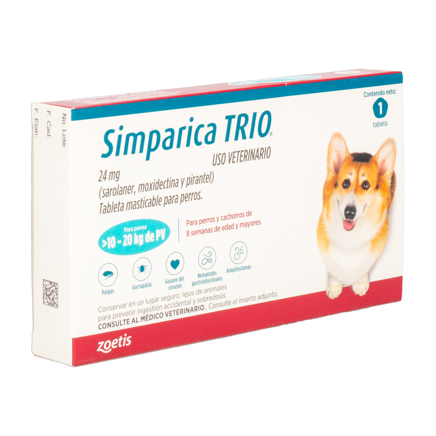 Antiparasitario Para Perros Interno Y Externo Trio   De 10 a 20Kg SIMPARICA De 10 Kg A 20 Kg