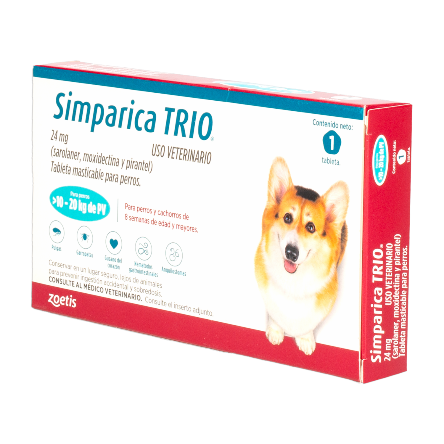 Antiparasitario Para Perros Interno Y Externo Trio   De 10 a 20Kg SIMPARICA De 10 Kg A 20 Kg