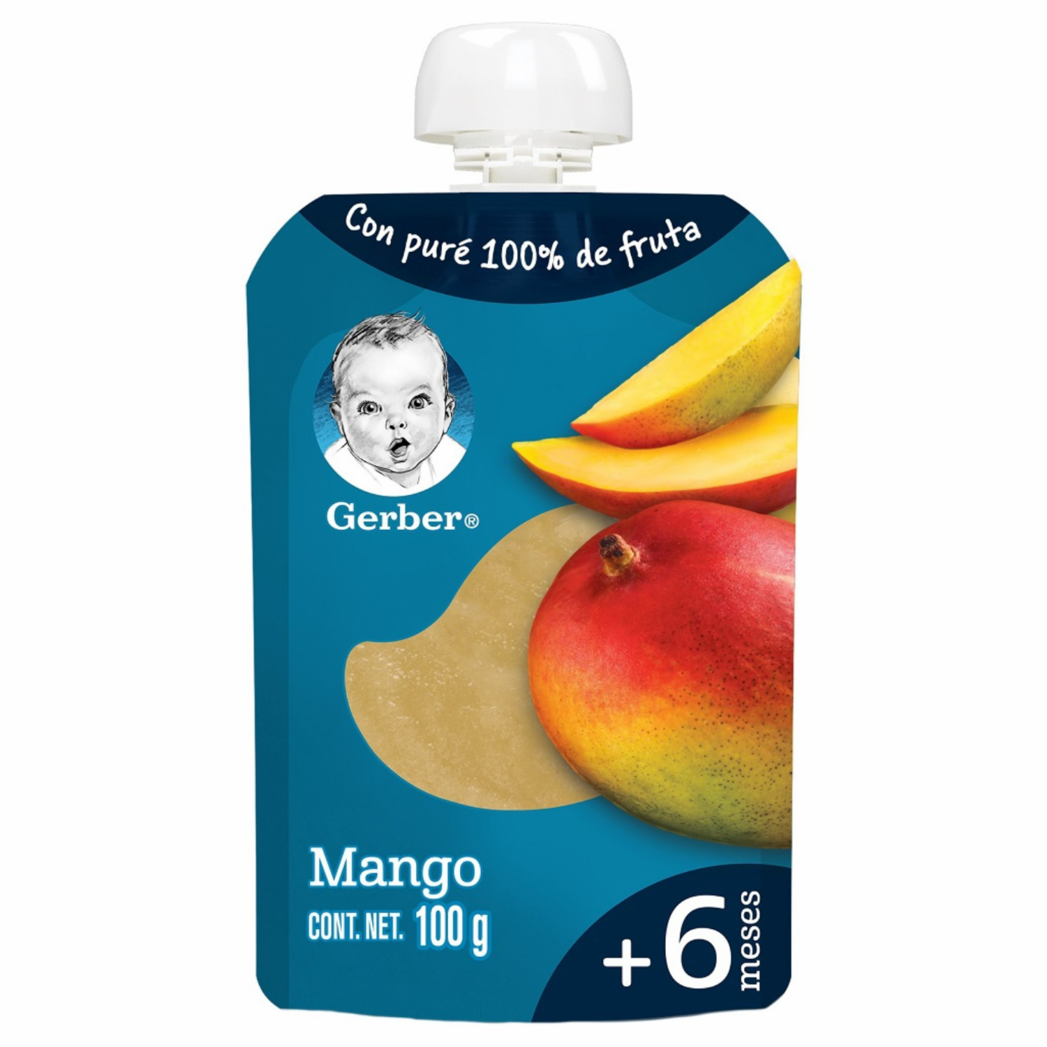 Compota Sabor Mango Con Puré 100% De Fruta Sin Azúcar Añadida +6 Meses GERBER 100 G