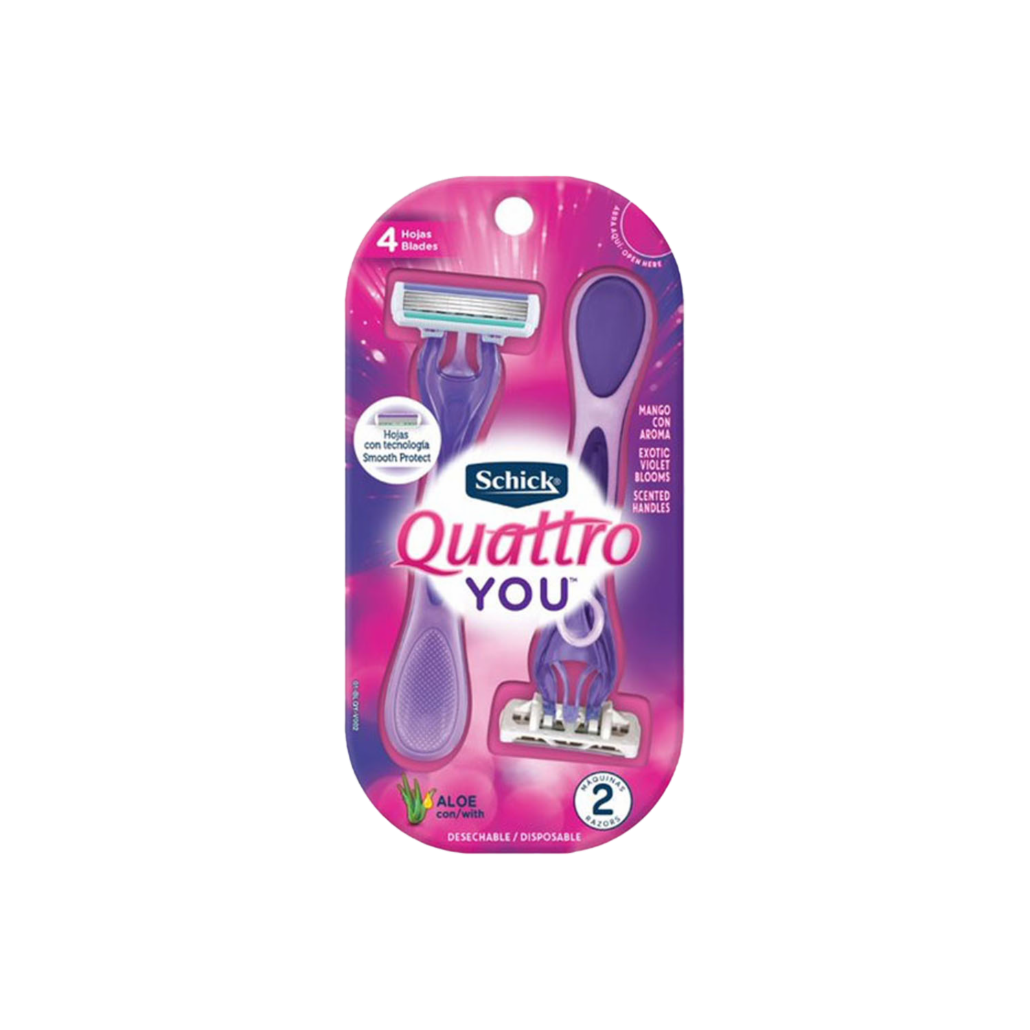 Afeitadora Desechable Para Mujer Quattro You Con Aloe SCHICK X2 Uds