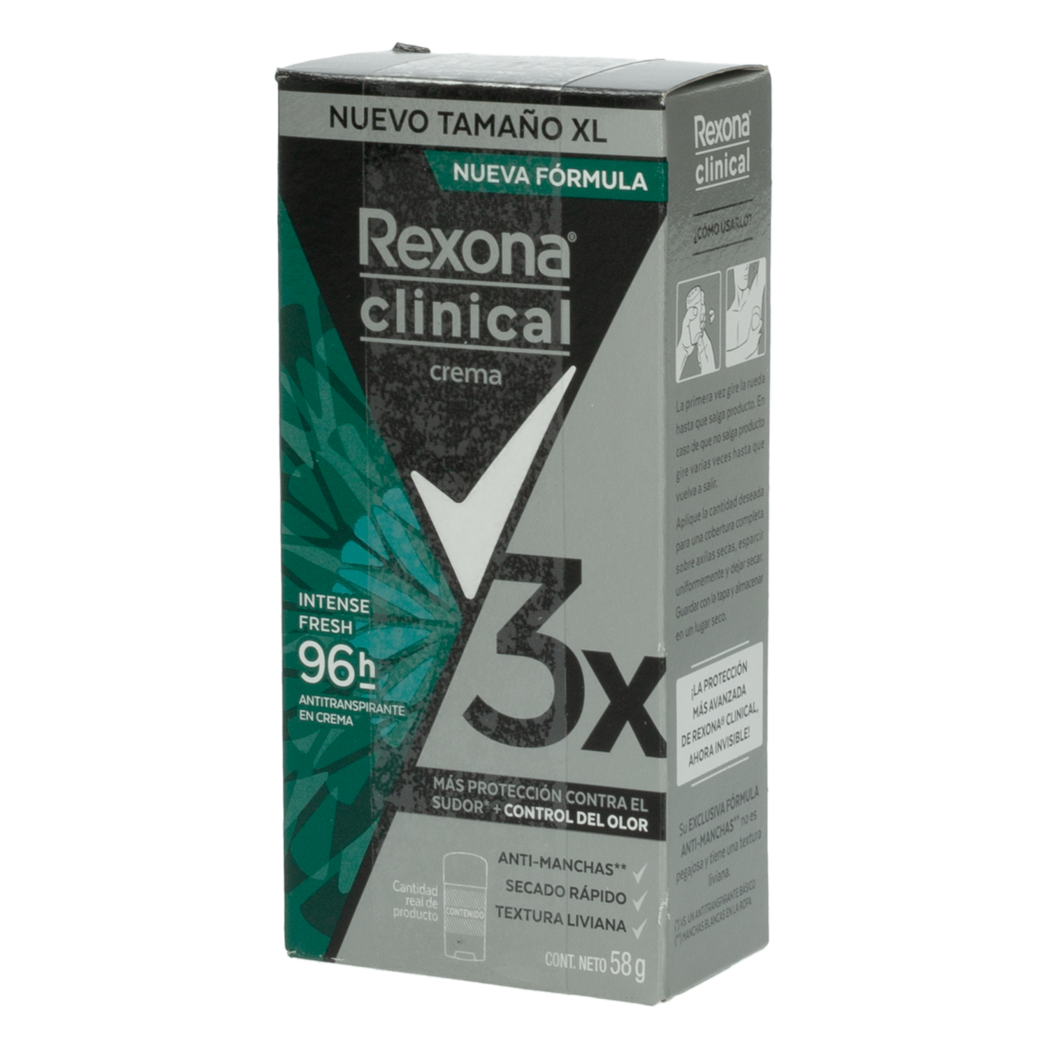 Desodorante En Crema Clinical Intense Fresh 96H Para Caballero REXONA 58 G
