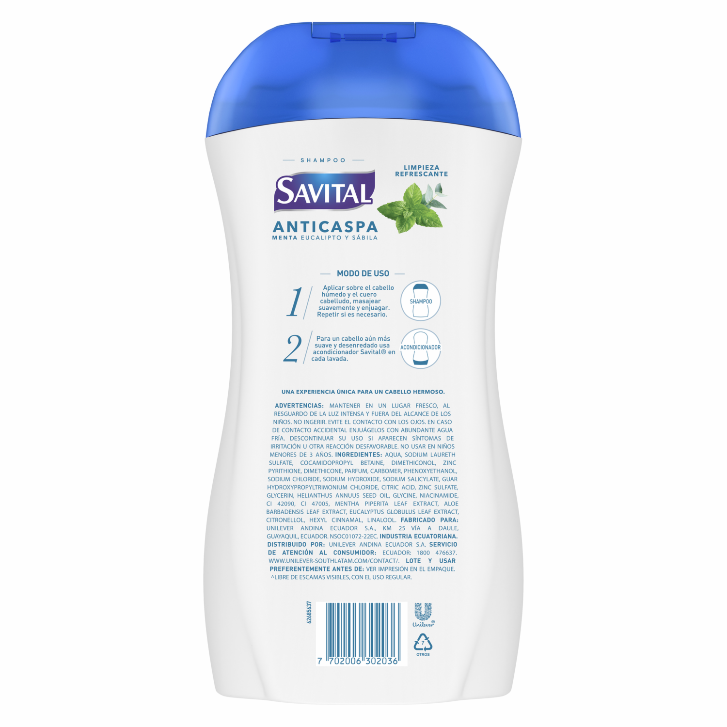 Shampoo De Cabello Anticaspa Menta Y Eucalipto SAVITAL 510 Ml
