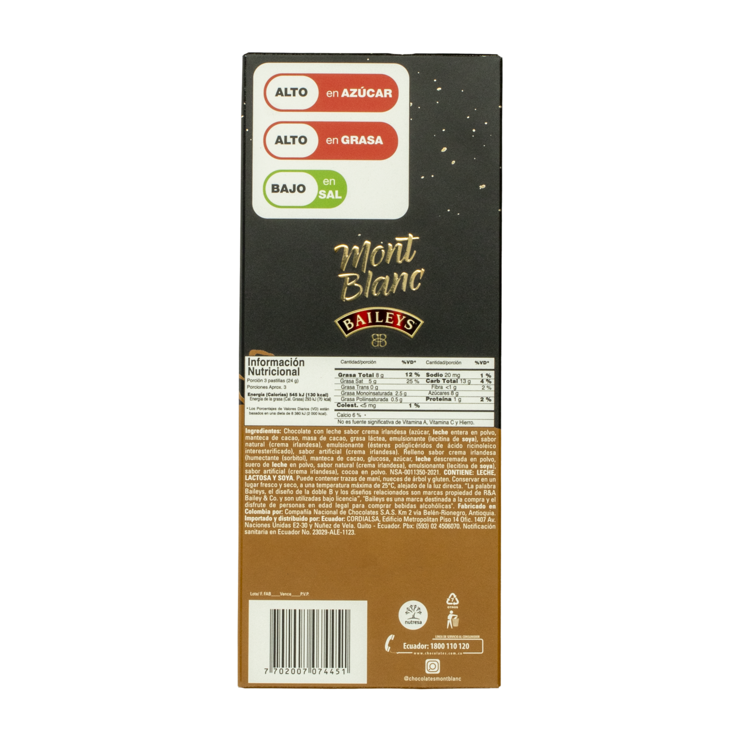 Chocolate Con Leche Sabor A Crema Irlandesa MONTBLANC 40 G