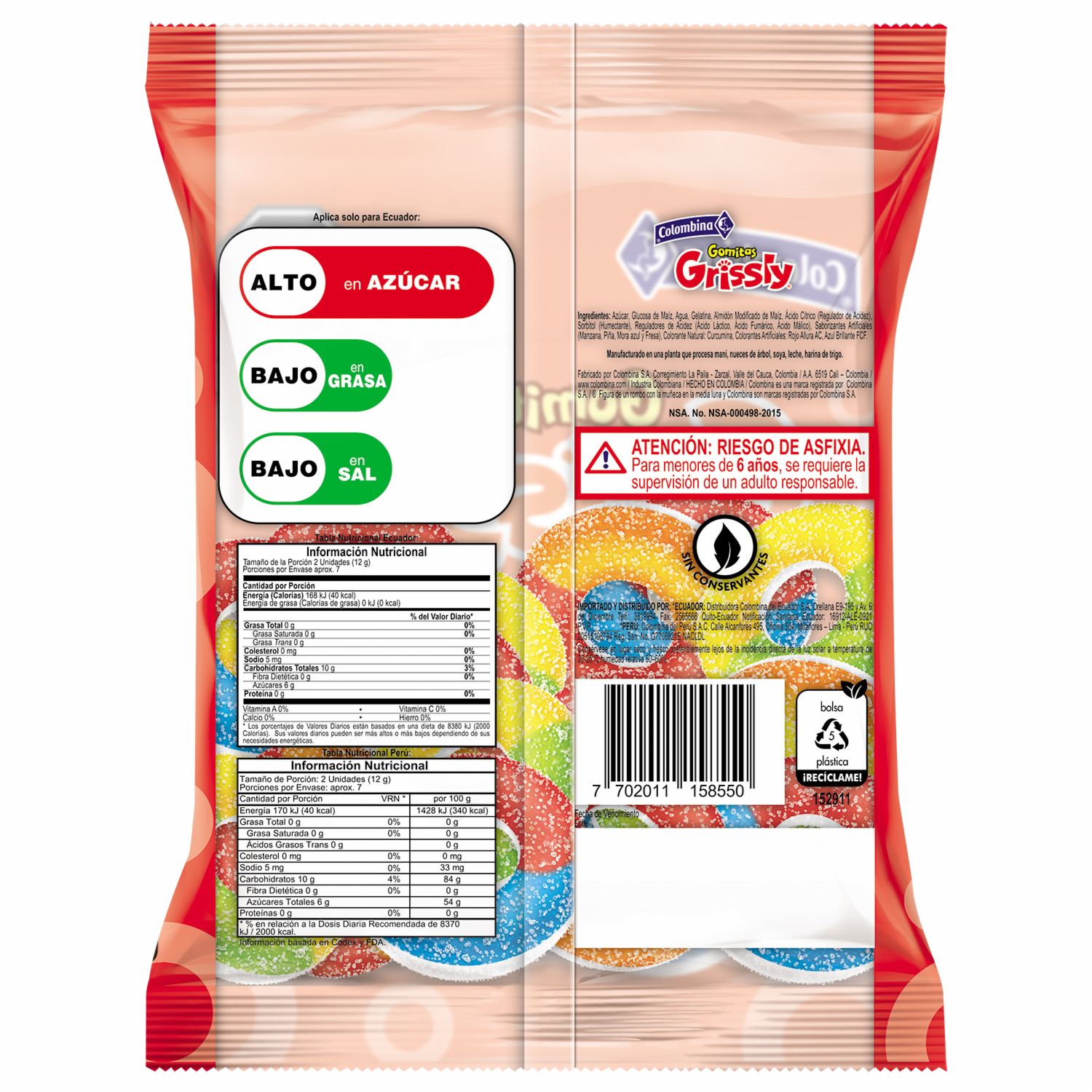 Gomitas Aros Ácidos GRISSLY 78 G
