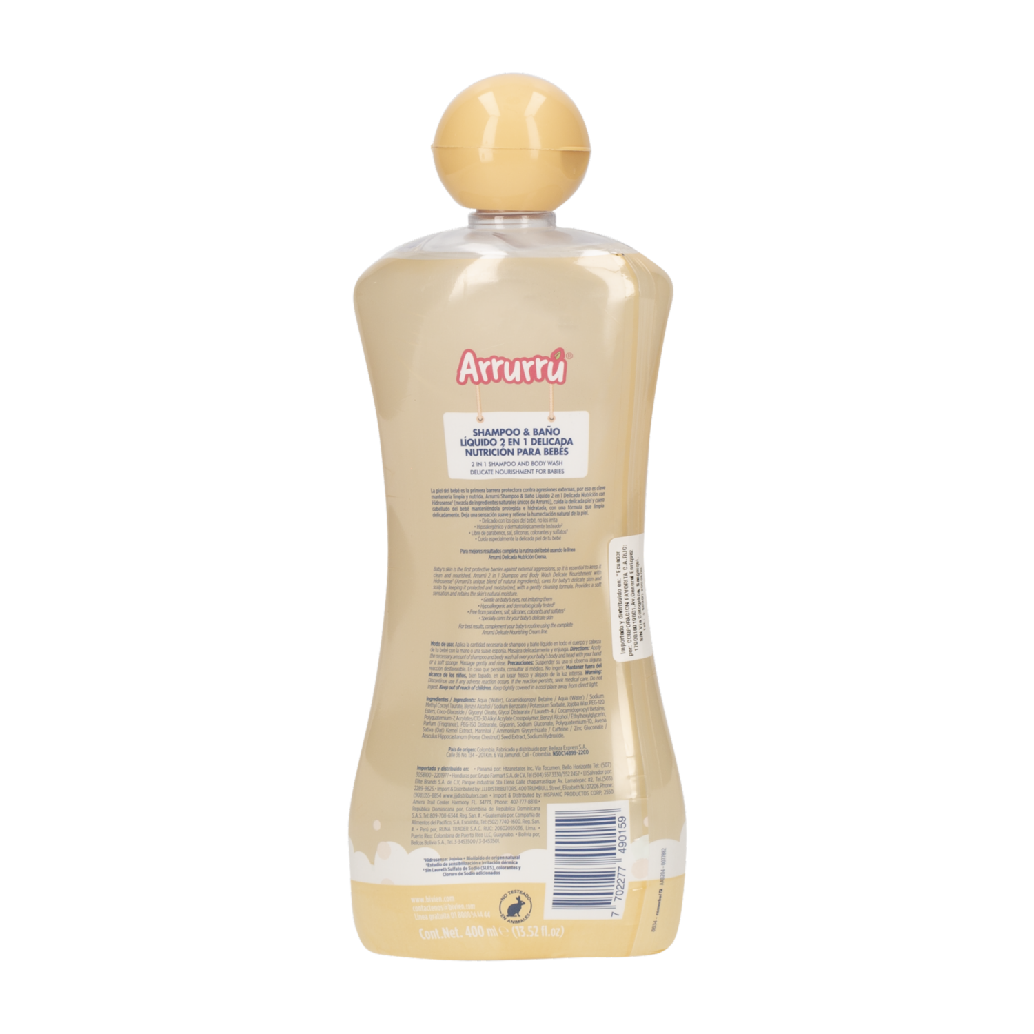 Shampoo Infantil Y Baño Seco  2 en 1 Delicada Nutrición ARRURRÚ 400 Ml