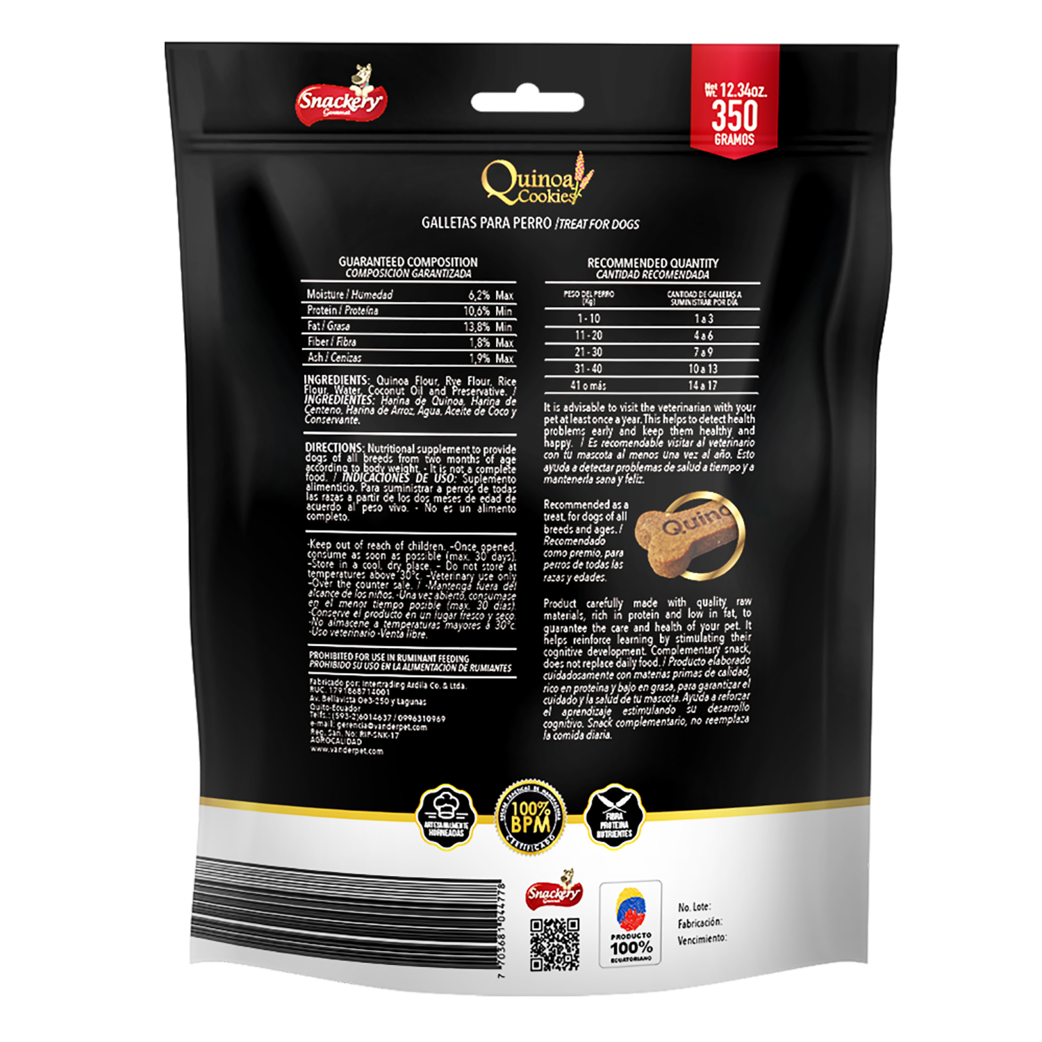 Galletas Para Perros De Quinua Para Razas Grandes QUINOA COOKIES 350 G