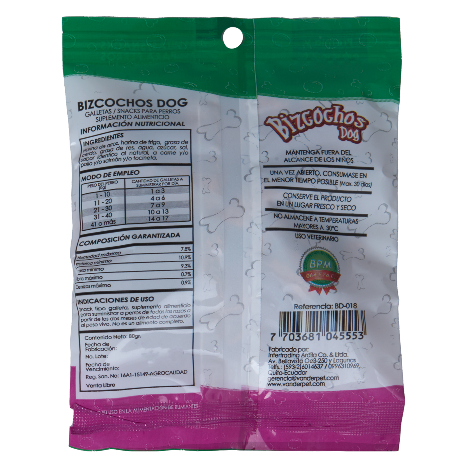 Snack Para Perros Sabor A Tocineta BIZCOCHOS DOG 80 G