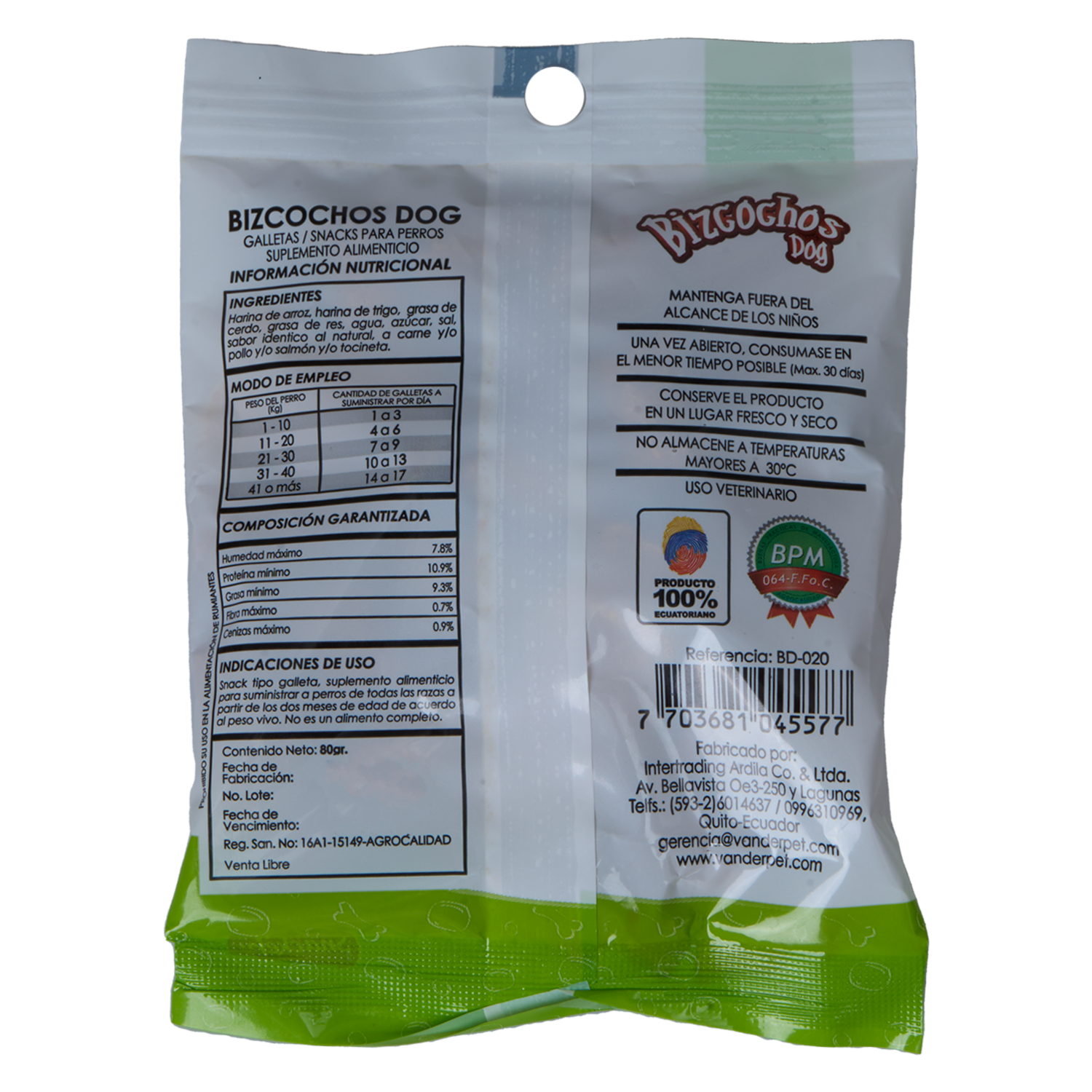 Snack Para Perros Sabor A Pollo BIZCOCHOS DOG 80 G