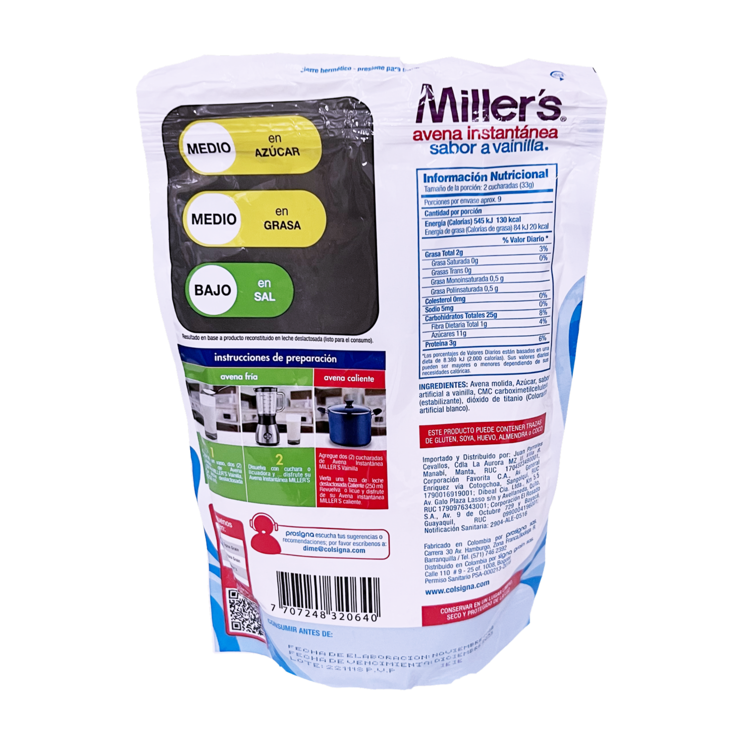 Avena Instantánea Sabor A Vainilla MILLER’S 300 G