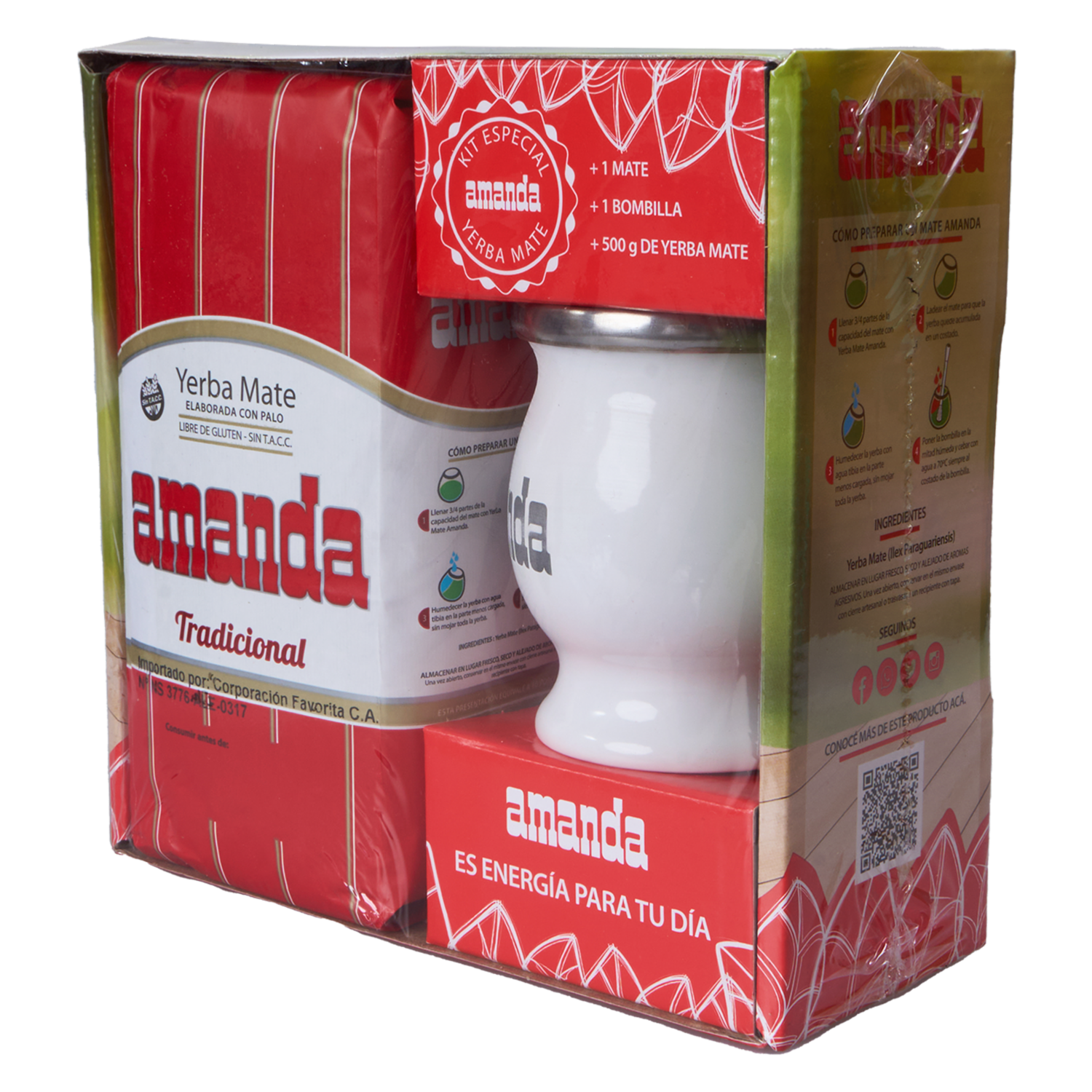 Yerba Mate Kit Acero Inoxidable AMANDA 500 G