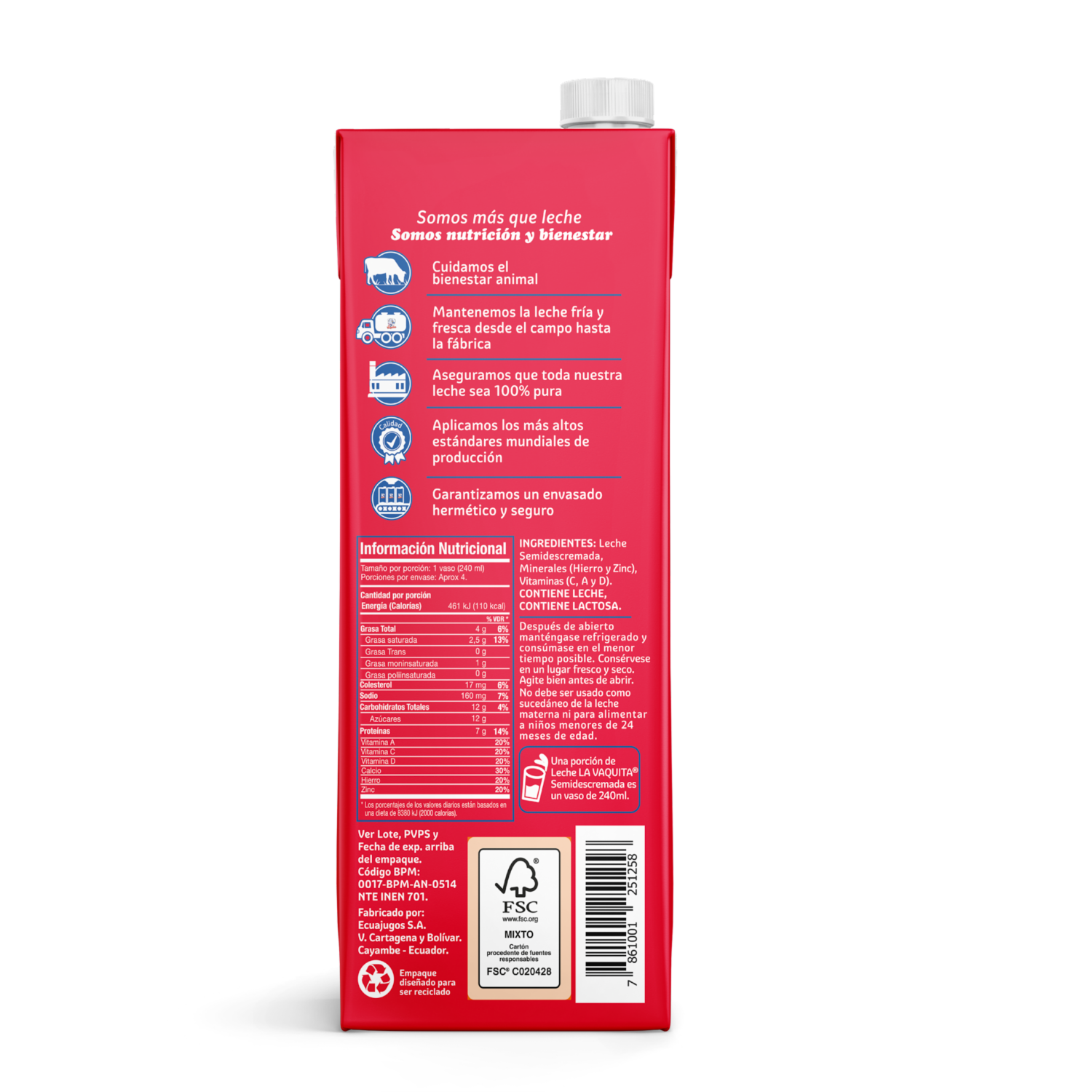 Leche Semidescremada Fortificada LA VAQUITA 1000 Ml