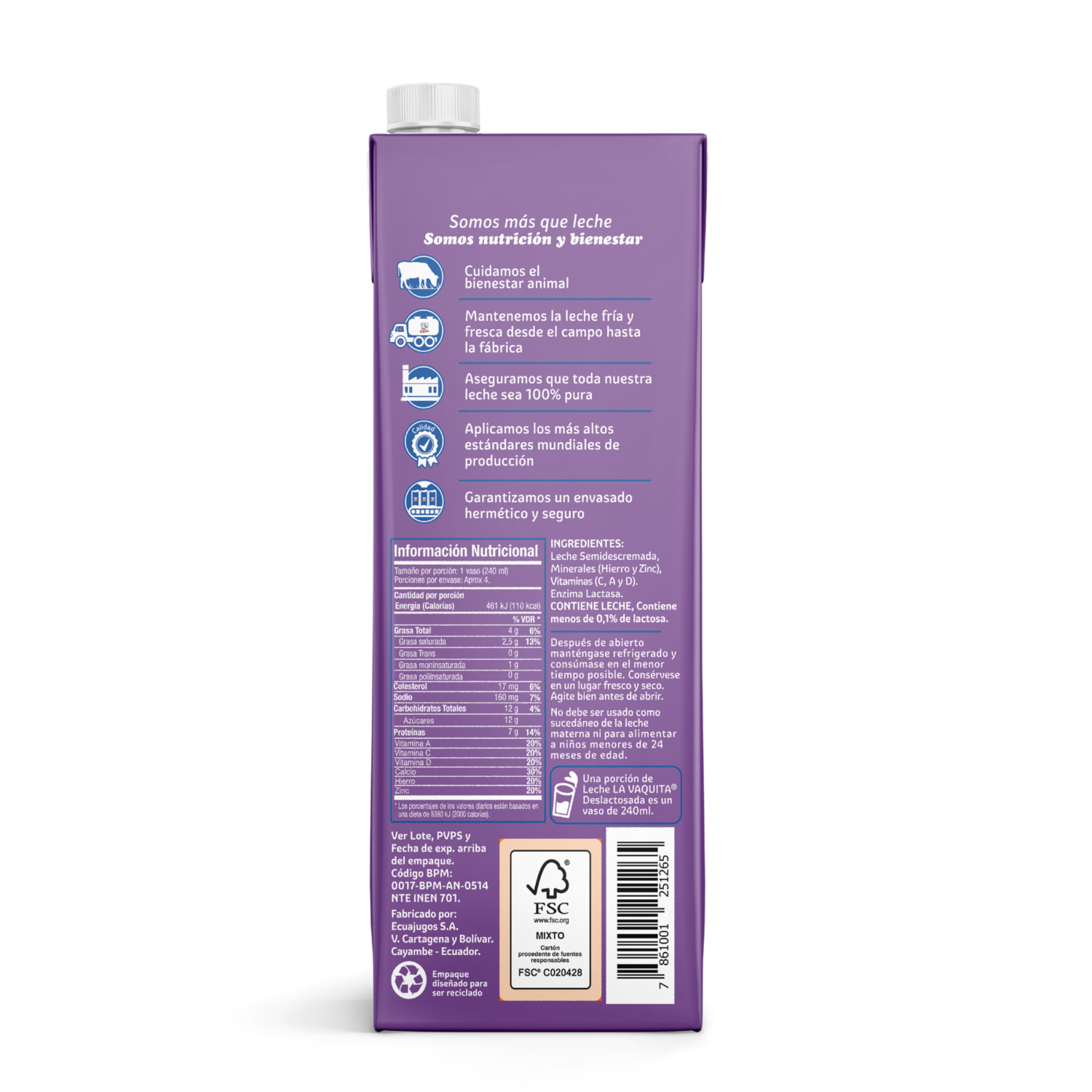 Leche Deslactosada Fortificada LA VAQUITA 1000 Ml