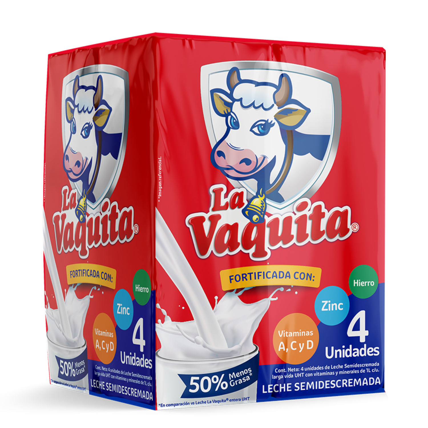Leche Semidescremada Fortificada LA VAQUITA 4X1000 Ml