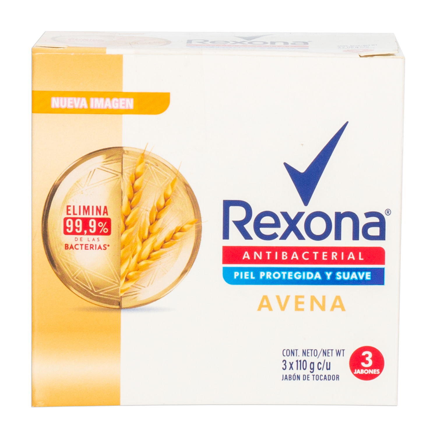 Jabón En Barra Antibacterial De Avena REXONA 3 X 110 G
