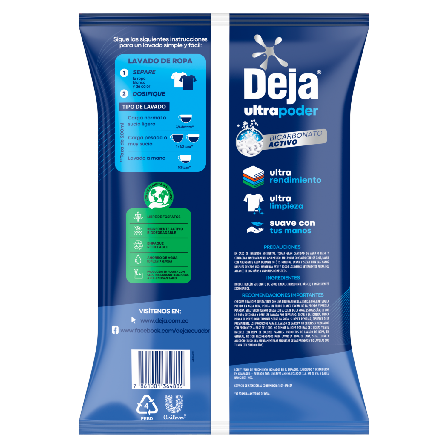 Detergente En Polvo Floral Con Bicarbonato DEJA 800 G