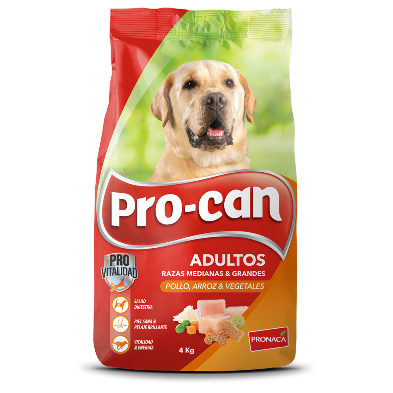 Alimento Para Perros Adultos Razas Medianas Y Grandes Pollo, Arroz Y Vegetales PRO-CAN 4 Kg