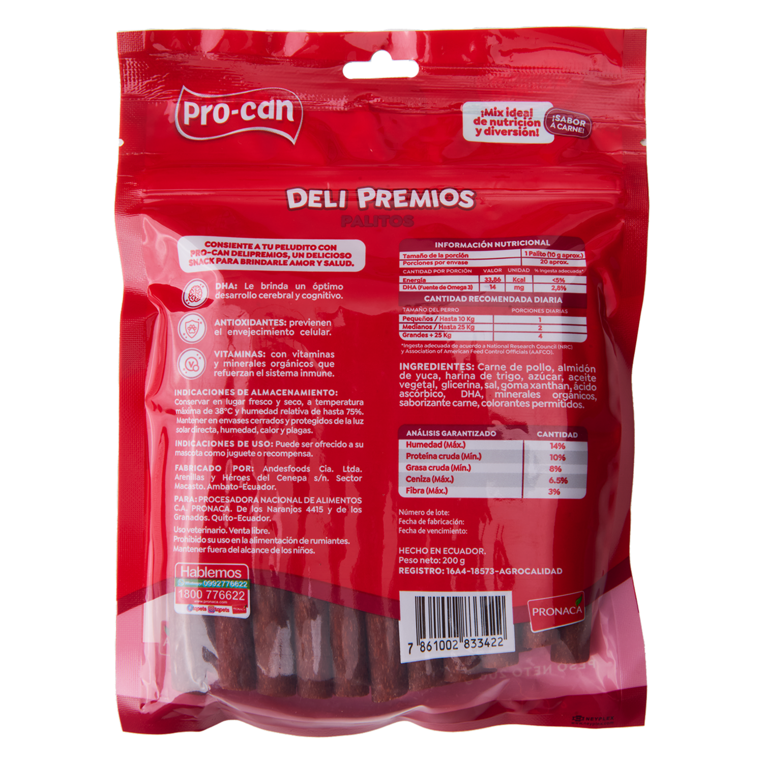 Snack Para Perros Palitos De Carne Deli Premios PRO-CAN 200 G