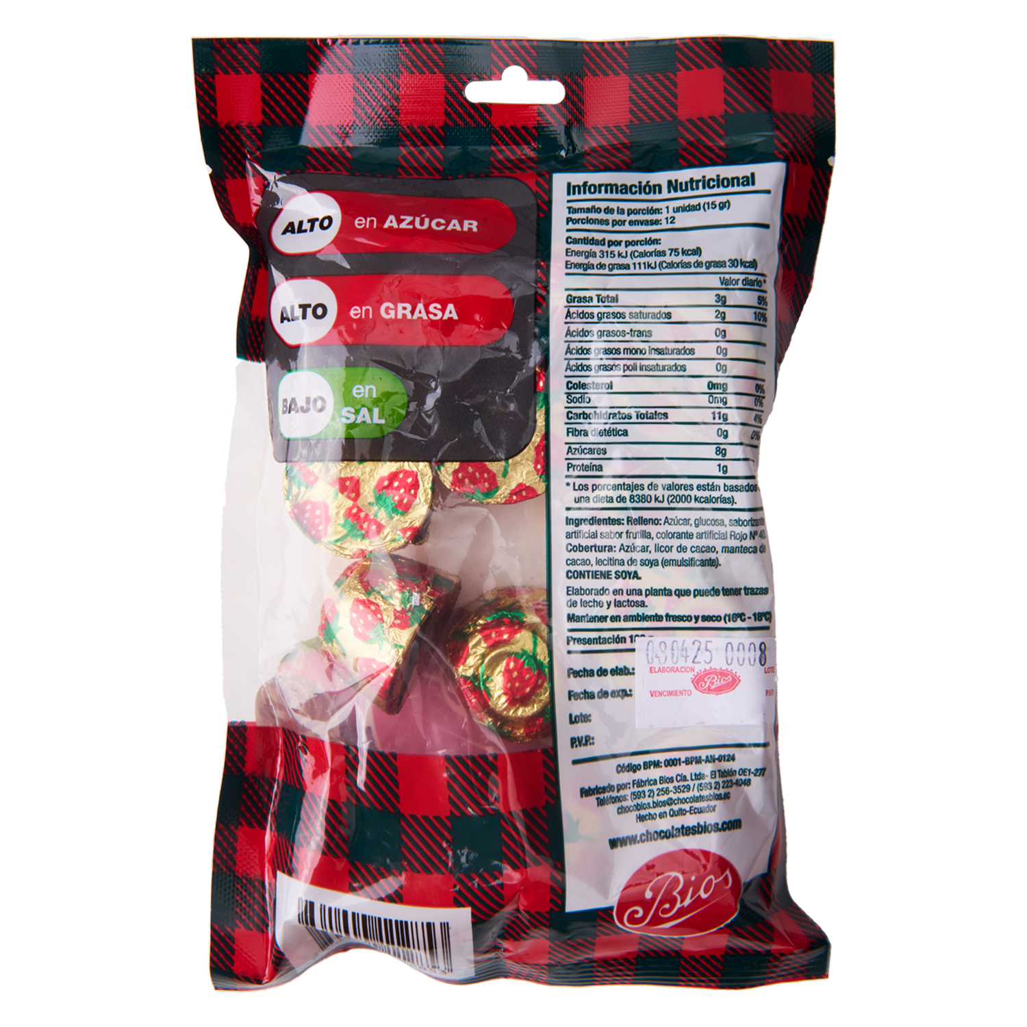 Bombones De Chocolate Rellenos Sabor A Frutilla BIOS 180 G
