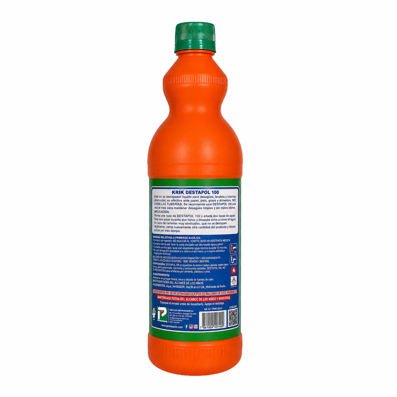 Destapador Alcalino De Cañerías Destapol 100 KRIK 1000 Ml